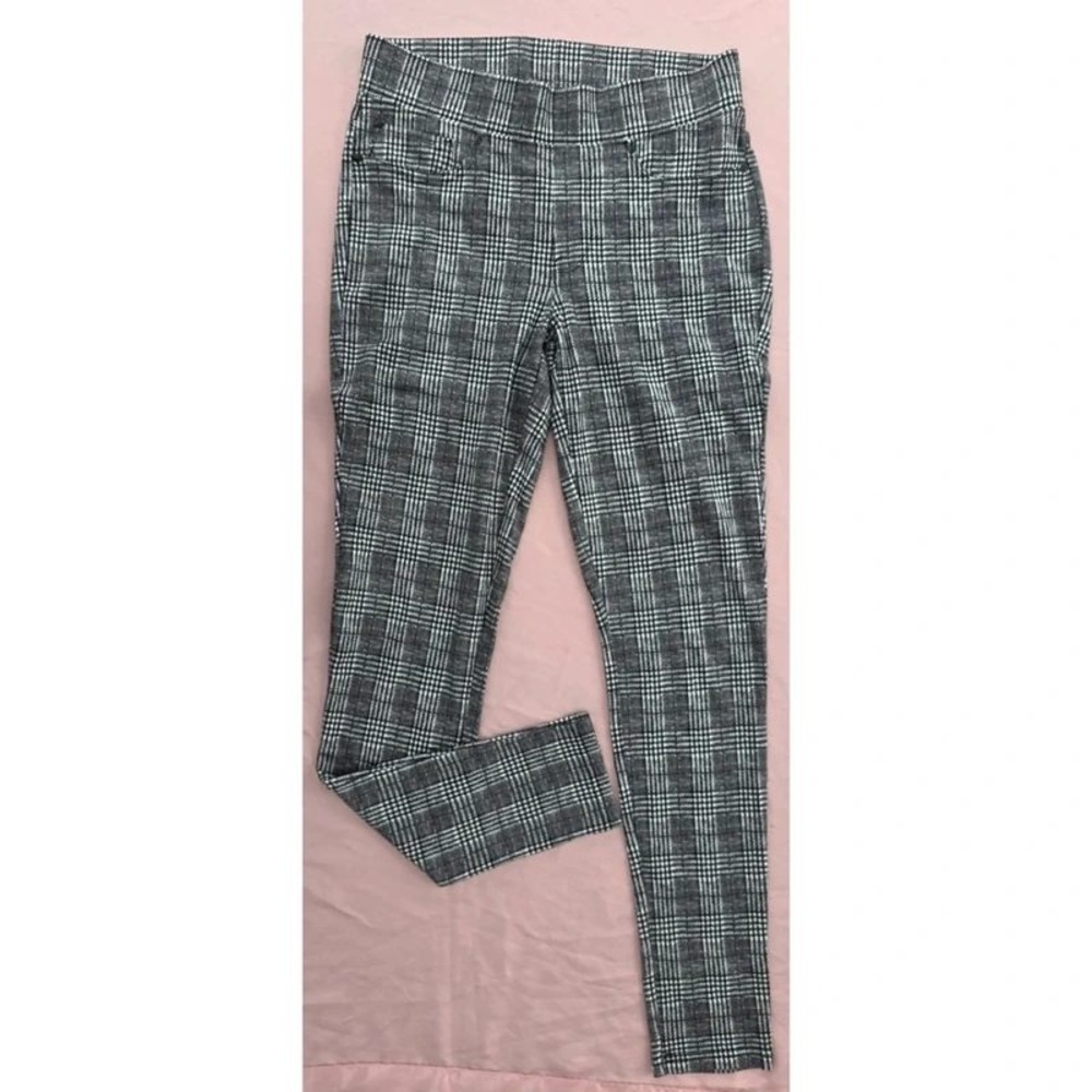 Seven7 Women Black White Glen Plaid Pull On Skinny Pants Stretch Trousers Small